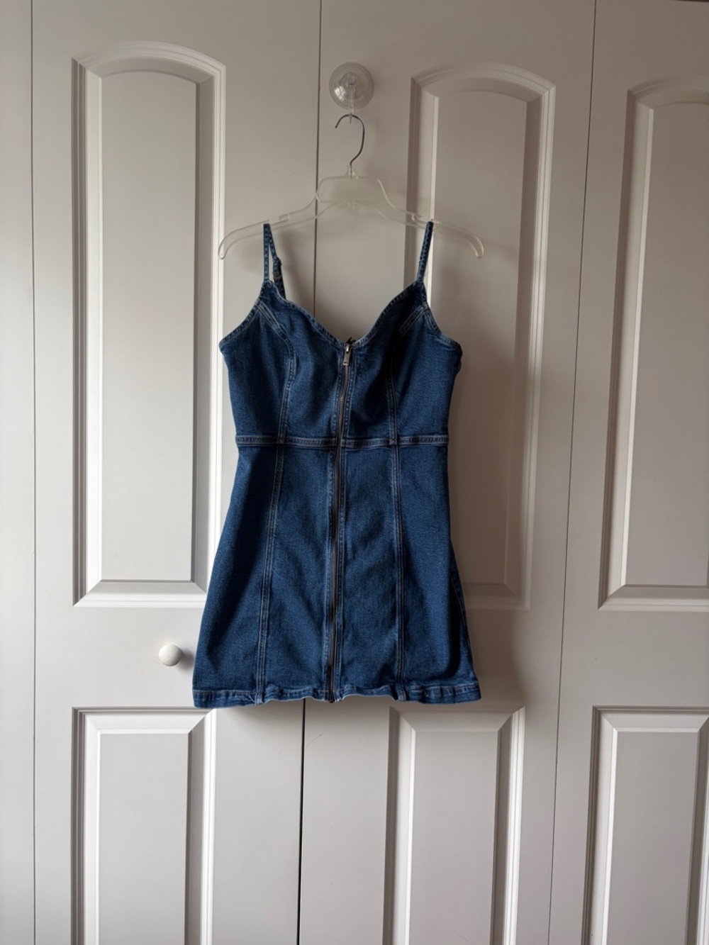 American Eagle Denim Zip-Front Mini Dress Women's Size Large Stretch Y2K - Picture 2 of 5